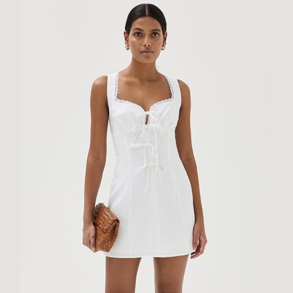 Reformation Reia White Linen Dress (Size 6)